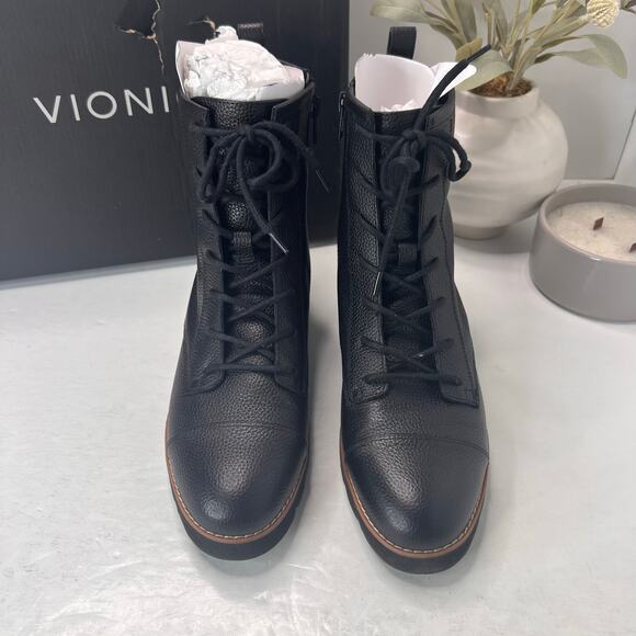 Vionic Lani II Lace Up Side Zip Combat Combat Boot Black Leather Women's 8M NWB - Picture 7 of 11